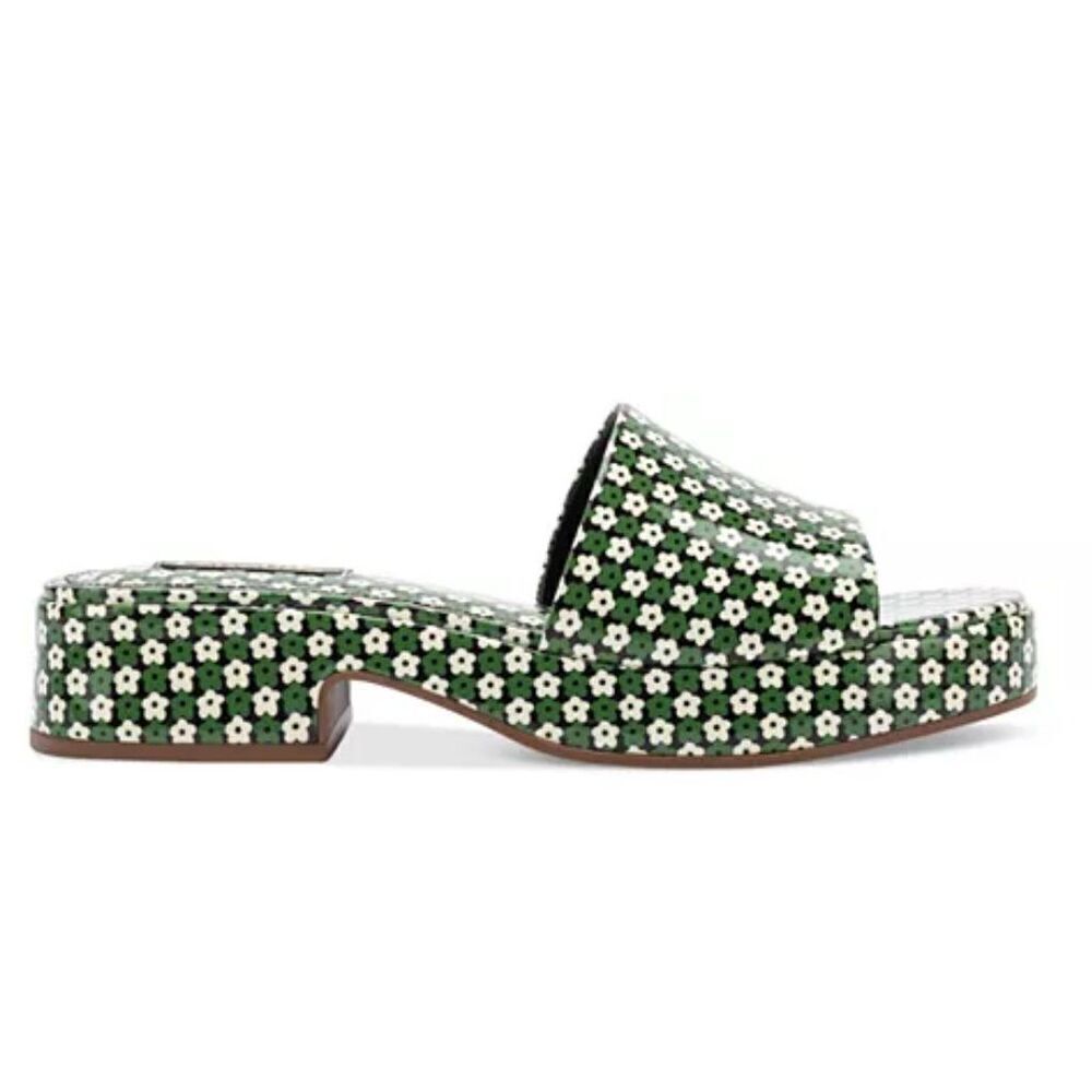 Larroudé Athena Slip On Platform Sandals in Patent Daisy Vichy Green NWB Size 5